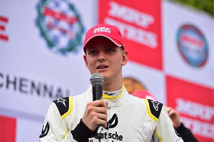 Mick Schumacher after his podium in the final race of the weekend.